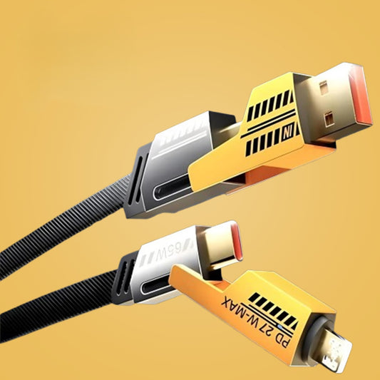 Gold-Plated 4-in-1 Charging Cable – Fast Charging Multi Connector (USB, Type-C, Micro, Lightning)